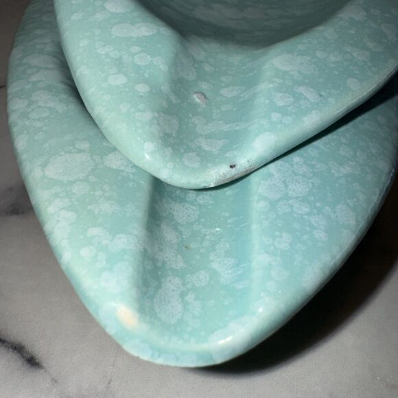 2 Vintage 1950's Shawnee Pottery Ashtray Stardust Turquoise Handmade Art Deco - Picture 4 of 13